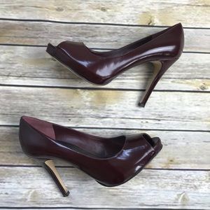 Nine West Burgundy Peep-Toe Heels